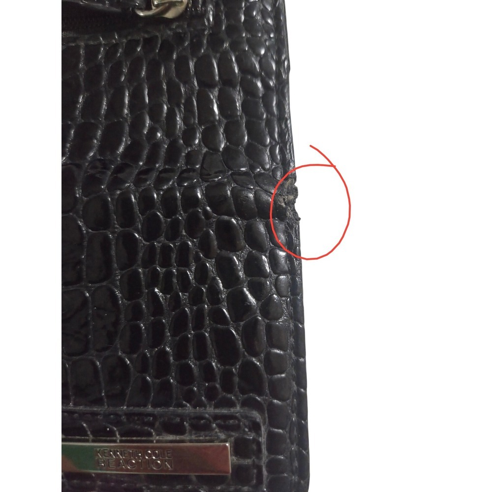 Kenneth Cole Reaction Womens Black Croc Embossed Trifold Wallet Snap Closure - Picture 5 of 5